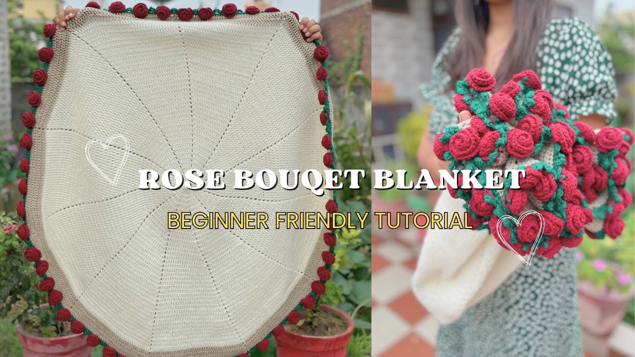 How to crochet rose bouquet blanket step by step tutorial | Easy beginner friendly free tutorial.