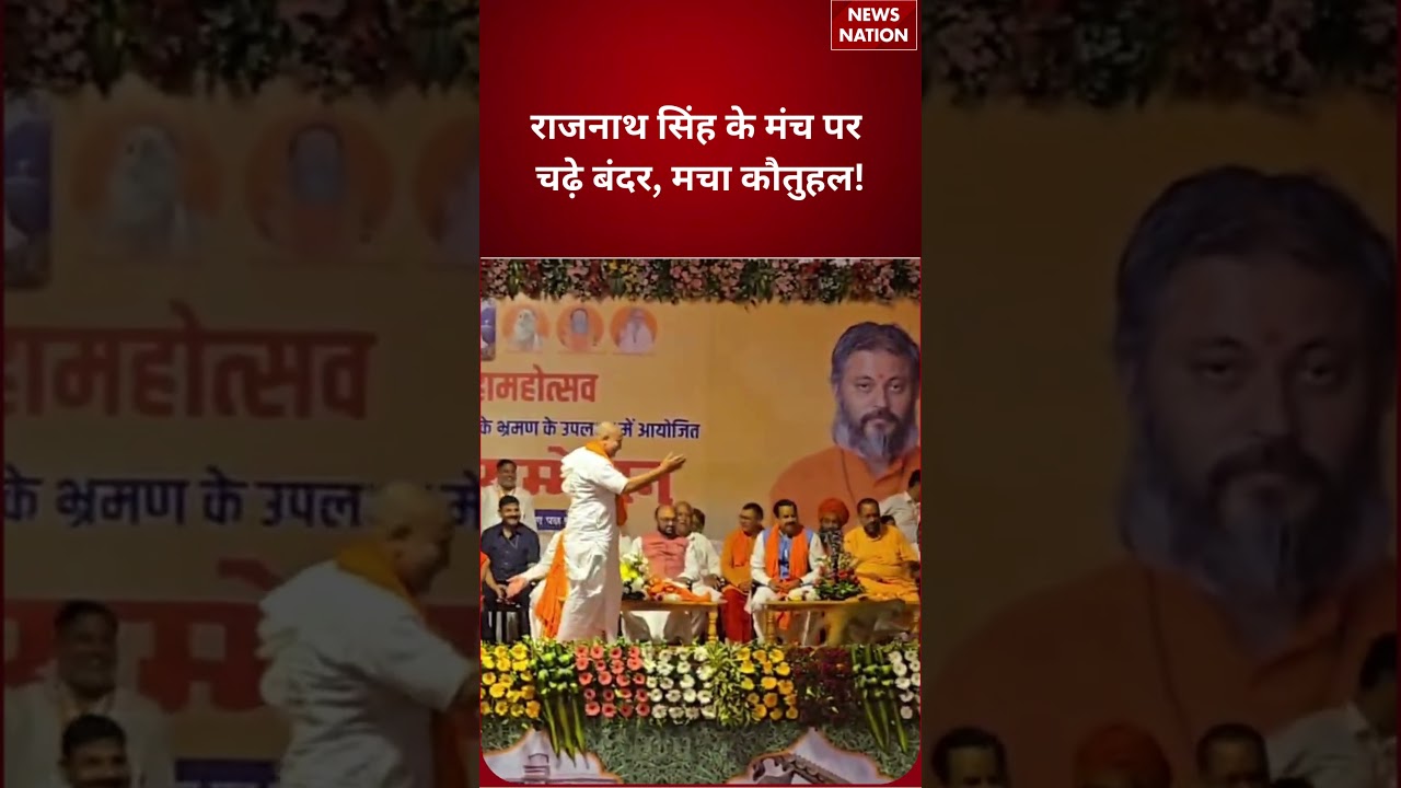 Viral Video : Rajnath Singh के मंच पर चढ़े बंदर, मचा कौतुहल! | Ayodhya Visit |