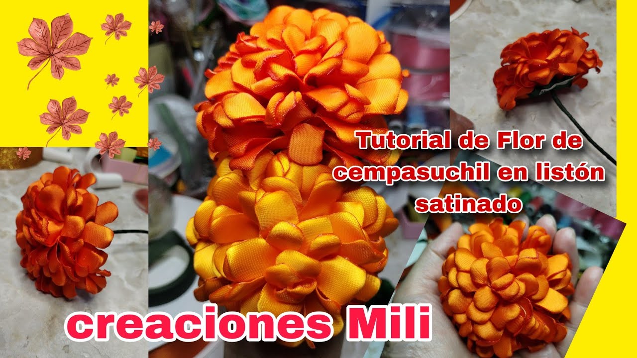 cómo hacer Flor de cempasuchil en listón y tela 😀😱😱😱😳😳❤️❤️❤️🙏🙏