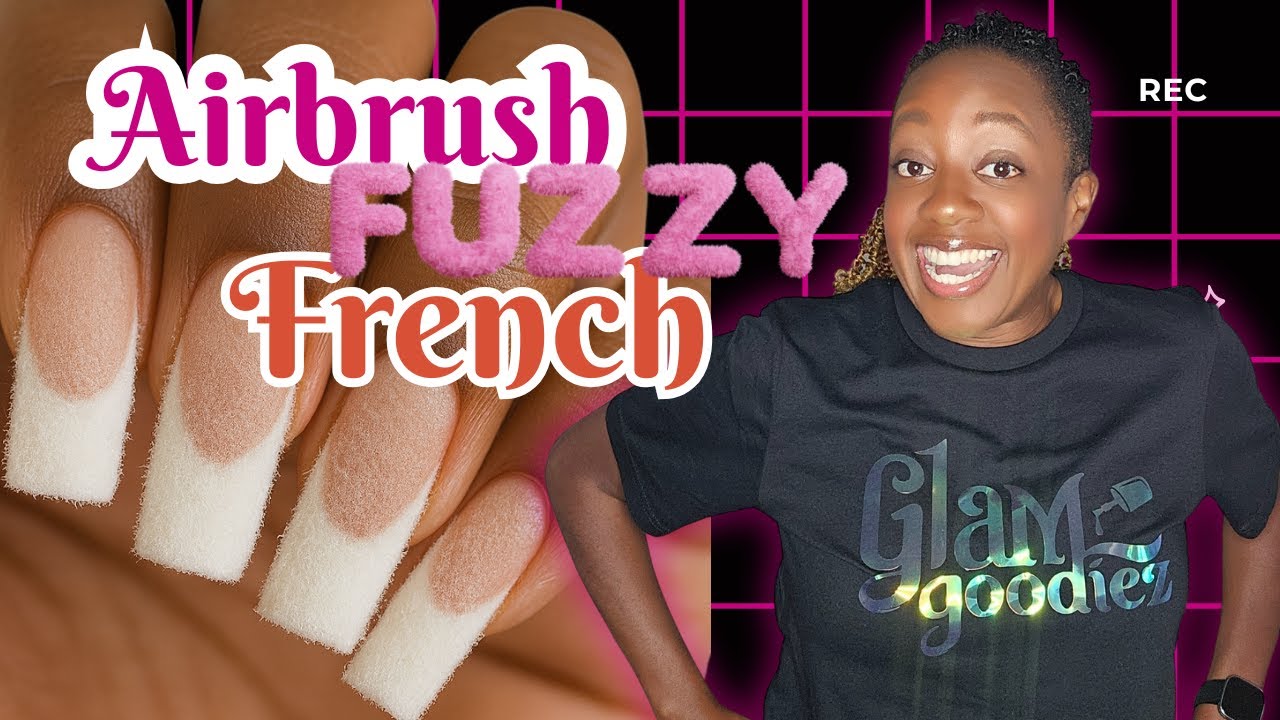 Fuzzy French Airbrush Nails Tutorial | Deep French + Acrylic Airbrush Paints | Cozy  Nail Art
