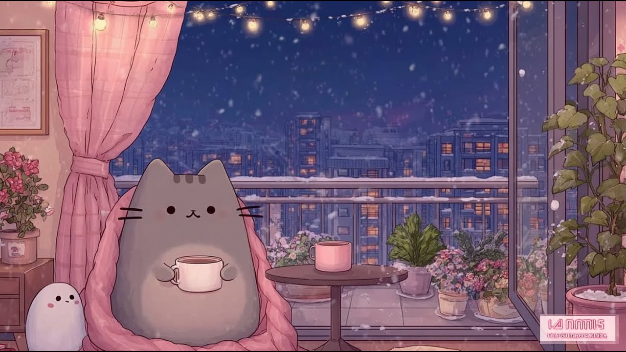 Kitty’s Cozy Night ☕❄️ Snowy Window Lofi for Study, Relax & Sleep