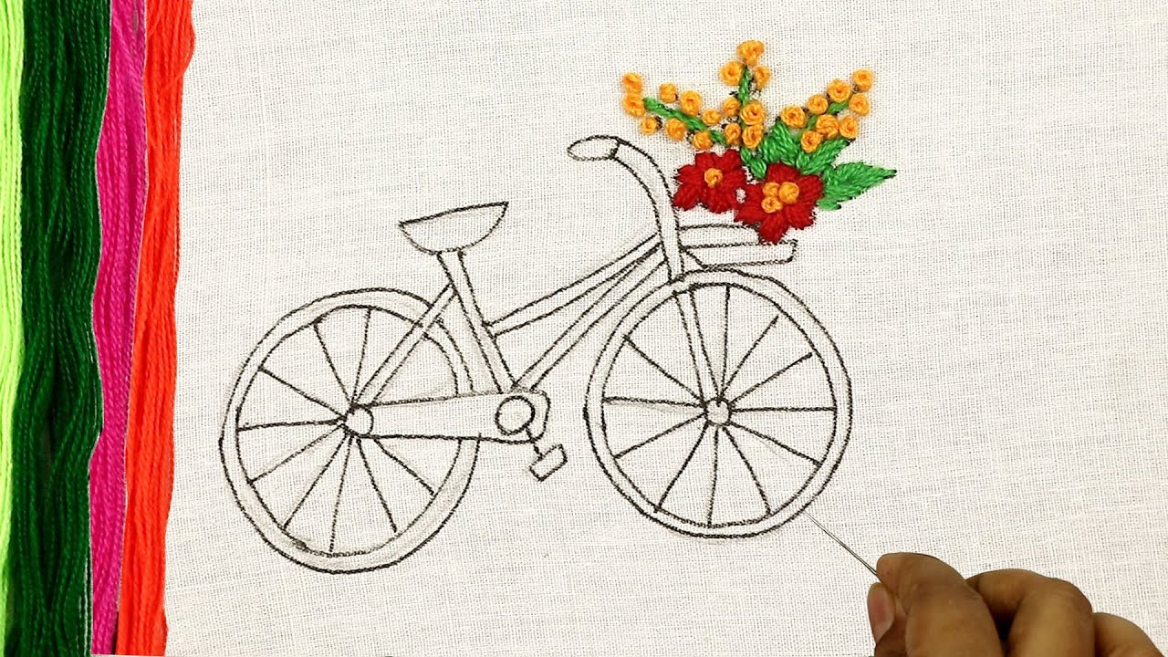 What a Beautiful Embroidery Work ! You Must Try it ! Cute hand embroidery designs of a Bicycle