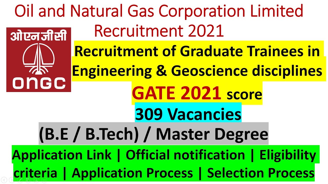ONGC Recruitment 2021 | ONGC Recruitment Through GATE 2021 | Graduate Trainee jobs | ONGC jobs