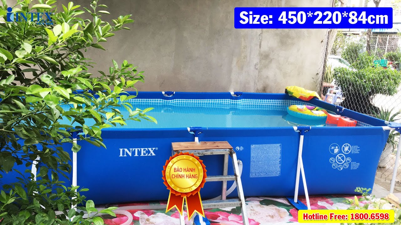 REVIEW bể bơi khung kim loại INTEX 4,5m tại nh&agrave; kh&aacute;ch h&agrave;ng ở Đ&agrave; Nẵng