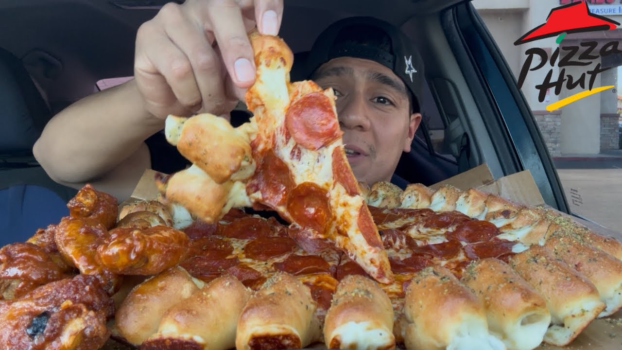 Pizza Hut New Cheesy Bites Pizza + Hot Wings Mukbang