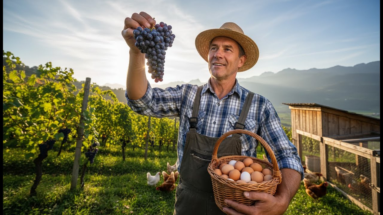 A Peaceful Day in Switzerland: Grape Harvesting, Egg Collecting & European Farm Life