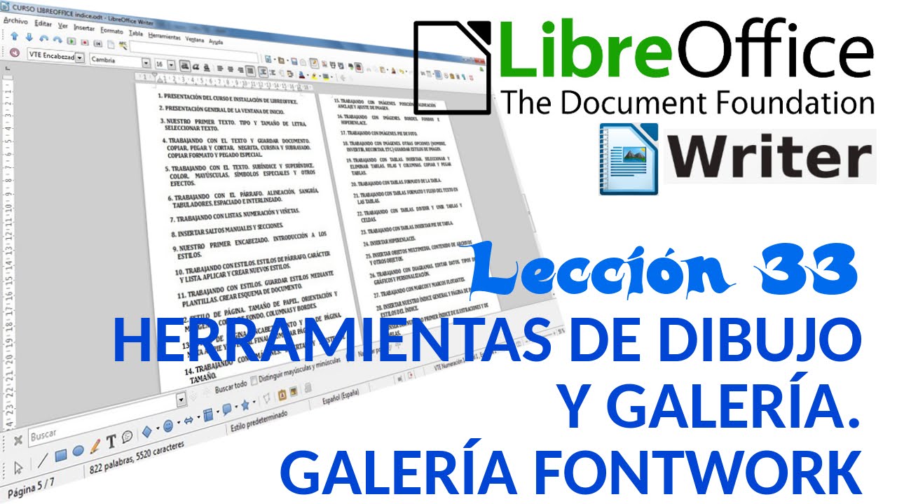 Tutorial LibreOffice Writer - 33/40 Herramientas de dibujo y galería. Galería fontwork.