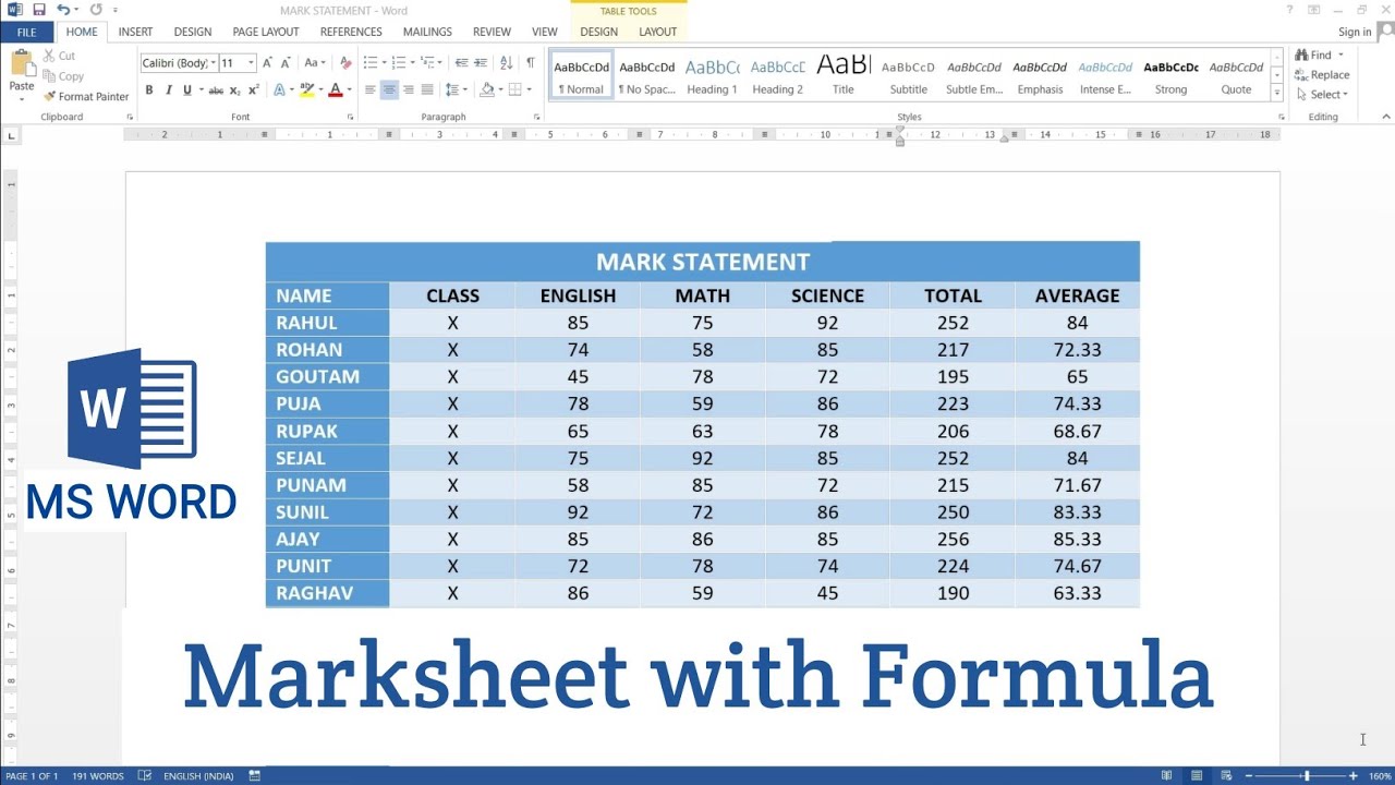 How to Create Marksheet in Microsoft Word | Table in MS Word