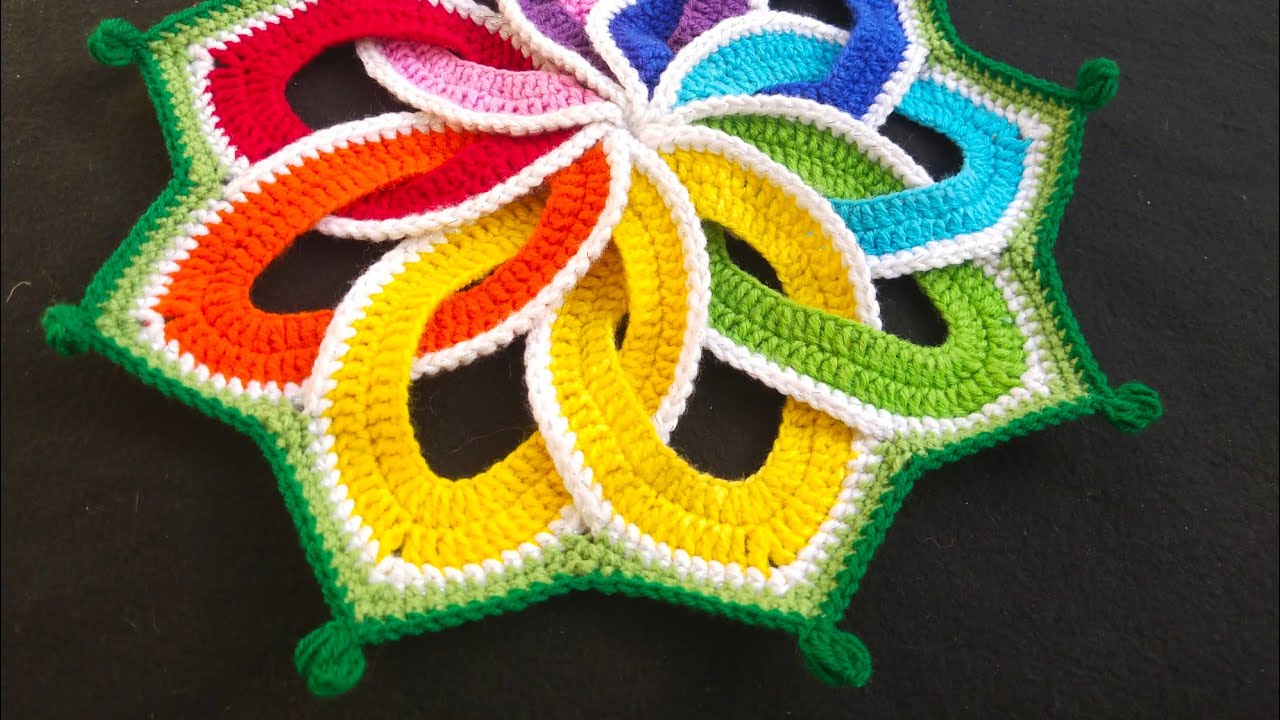 Beautiful 3D Rainbow 🌈 Colored Crochet Tablemat Doily Free Pattern Designs