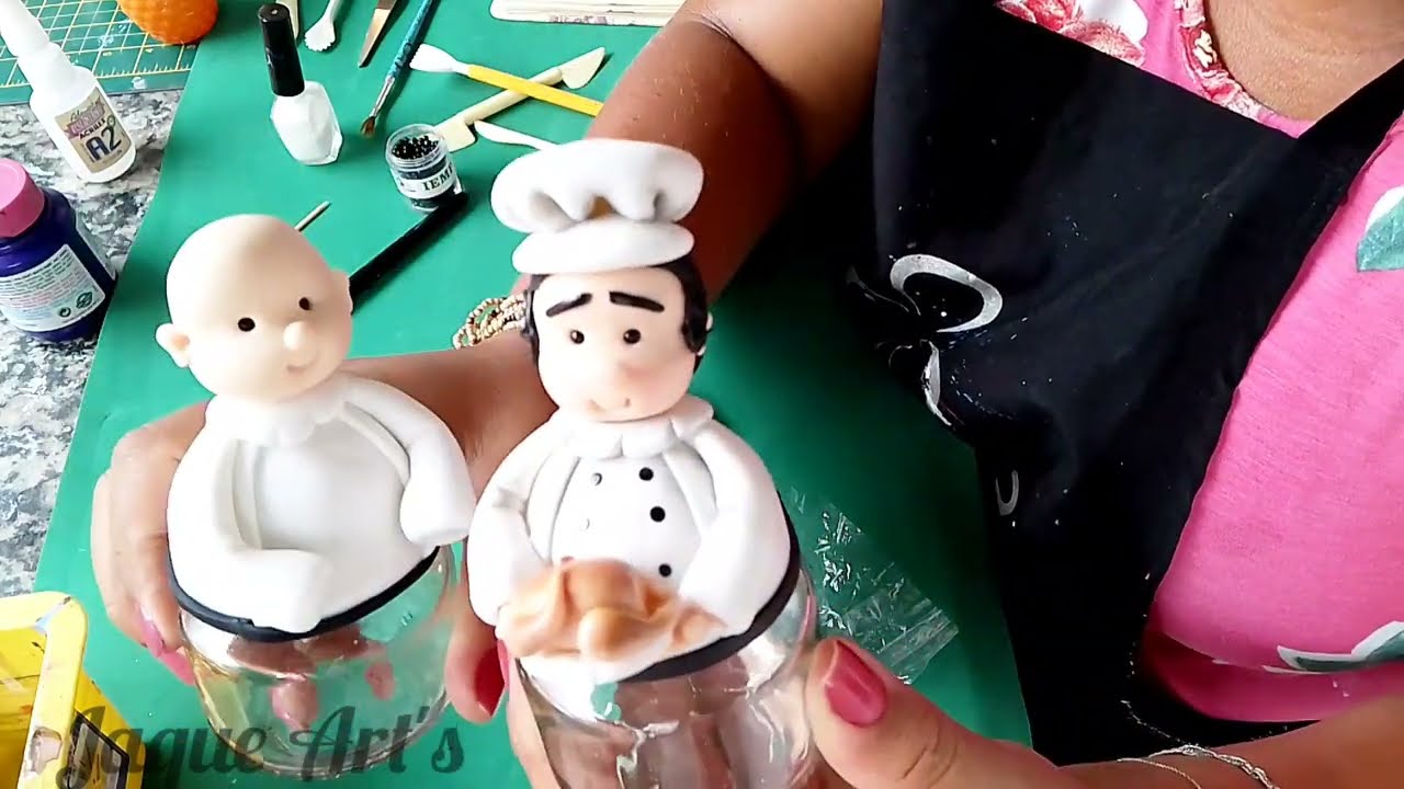 Pote de tempero em biscuit cozinheiro/mestre cuca