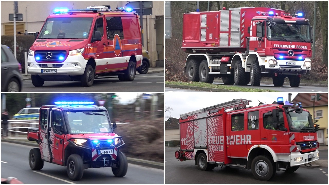 [Verkehrs-Chaos] Einsatzfahrten bei Großbrand in Essen - Neuer ABC-Erkunder, HFS, ATV und mehr