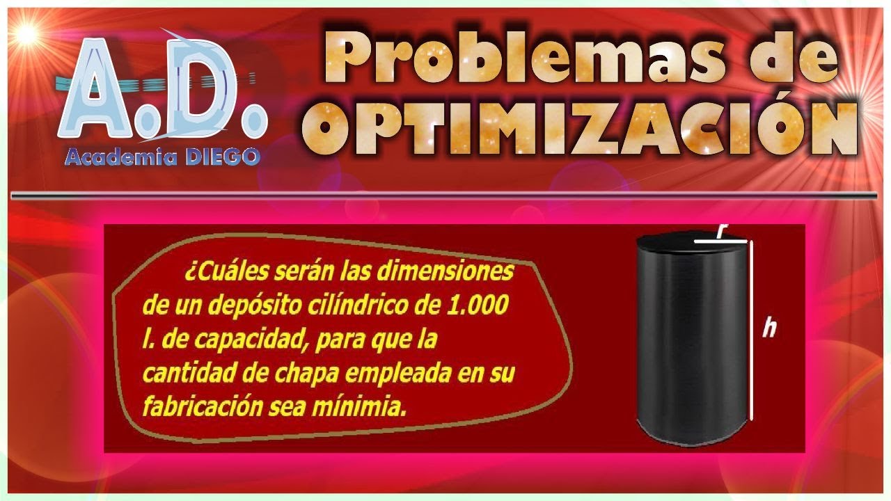 Problema de OPTIMIZACIÓN RESUELTO DEPÓSITO CILÍNDRICO SUPERFICIE MÍNIMA, Academia DIEGO