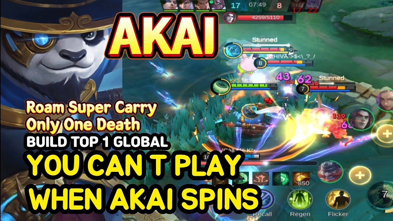 Akai (Mythical Glory): Roam Super Carry Only One Death | BUILD TOP1 GLOBAL | MLBB