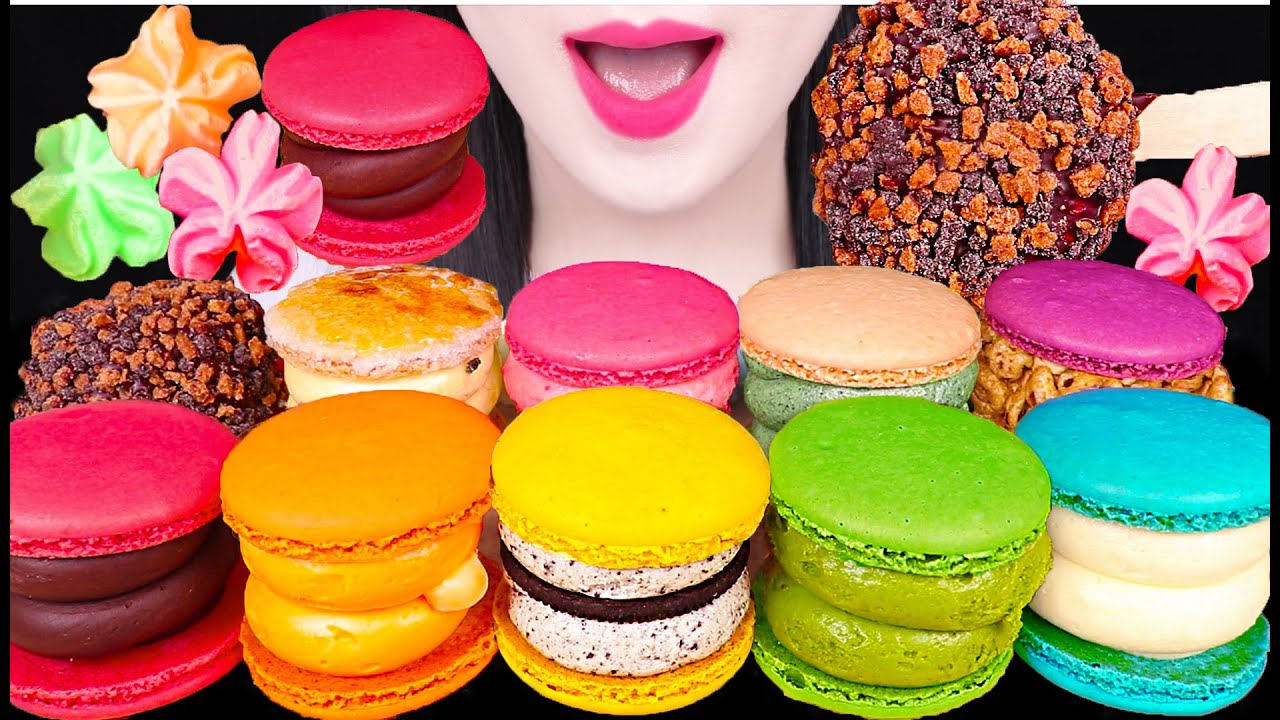 ASMR MACARON PARTY *FATCARON, RAINBOW MERINGUE COOKIES 뚱카롱 파티 *무지개 머랭쿠키 먹방 JANE ASMR 제인