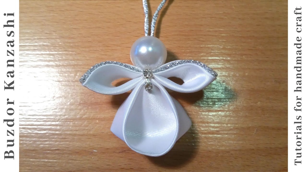 DIY Kanzashi angyal 01 / Kanzashi angel 01- satin ribbon angel / Karácsonyfadísz készítése