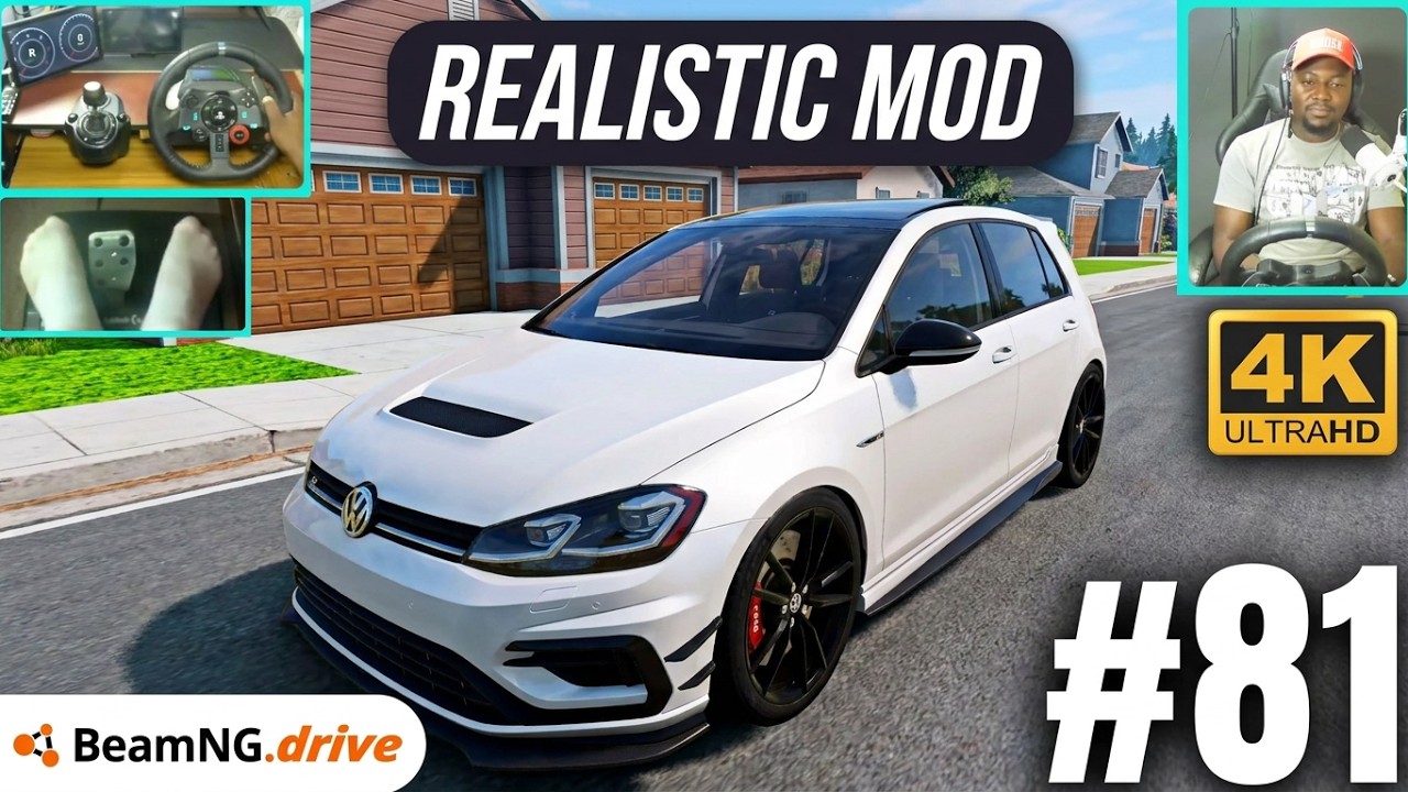 Тест модификации VW Golf 7 BeamNG | Реалистичное вождение горячего хэтчбека с использованием руле...