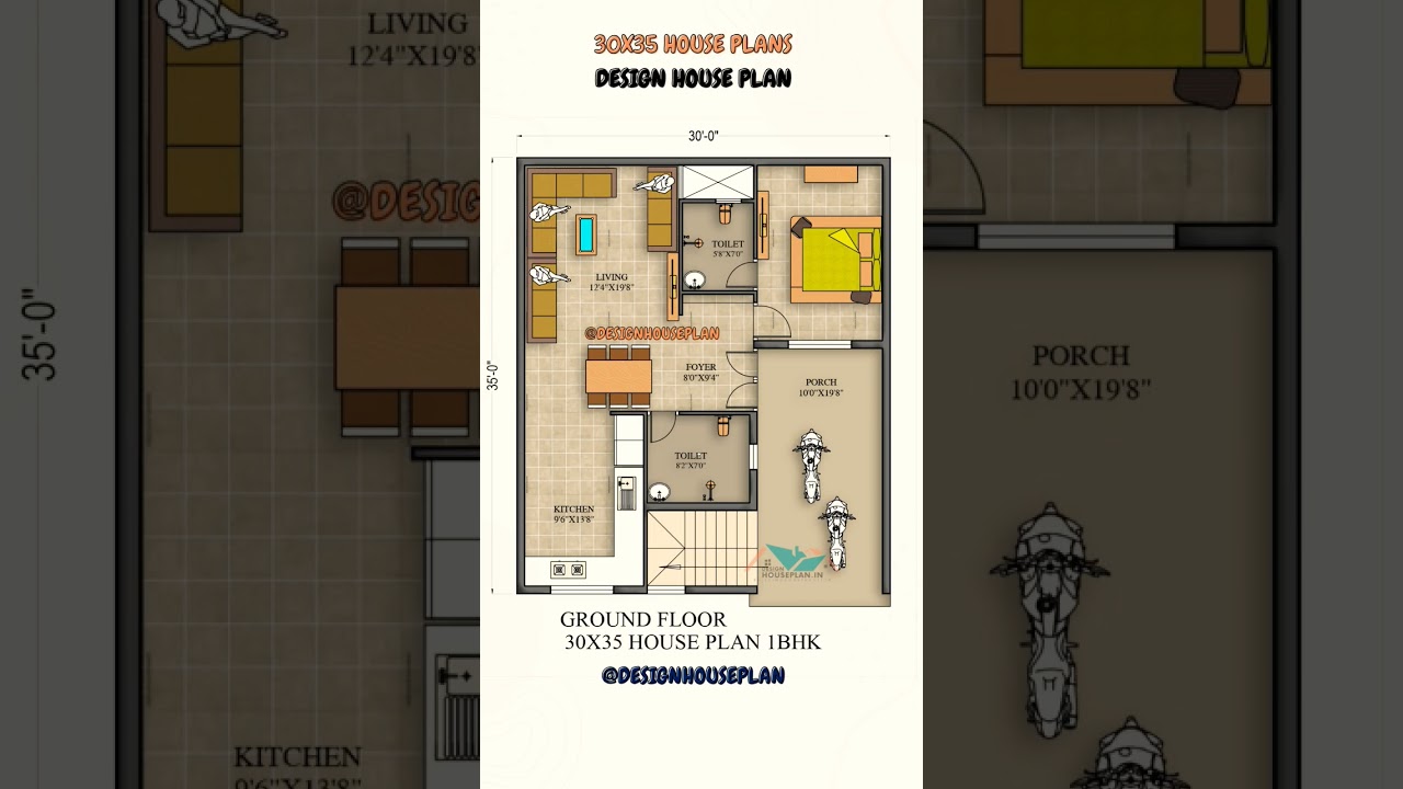 30x35 house design with parking #designhouseplan #1bhk #2bhk #3d #houseplan #30x40housedesign #viral
