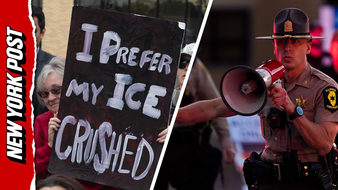 ICE Agents Scramble to Reset Protest Boundary Line as Demonstrators Scream and Yell