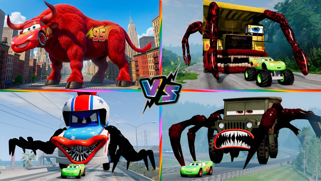 Giant Mutants 🏎 Tiles Hop EDM Rush! 👹Big & Small Spiderman Car🆚 Police Car 🆚 Dump Truck 🚜 - TILES 🎵