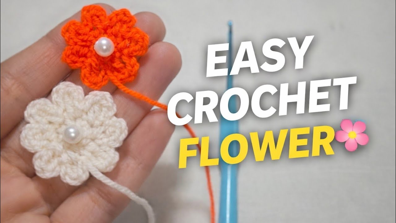 Mini Crochet Flower with Pearl Center | Easy & Cute Handmade Design