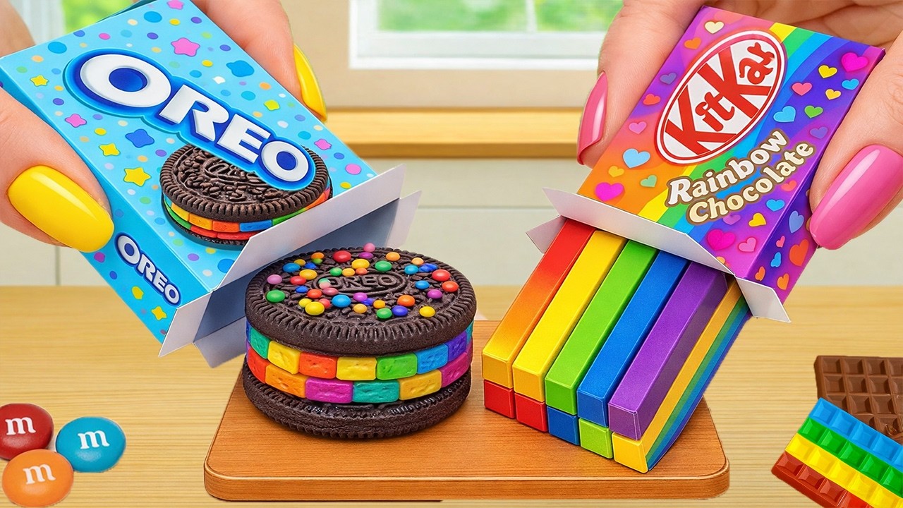 Mini Rainbow Cake With Chocolate 🌈 Easy Mini Cake Decorating with RAINBOW Oreo vs KITKAT