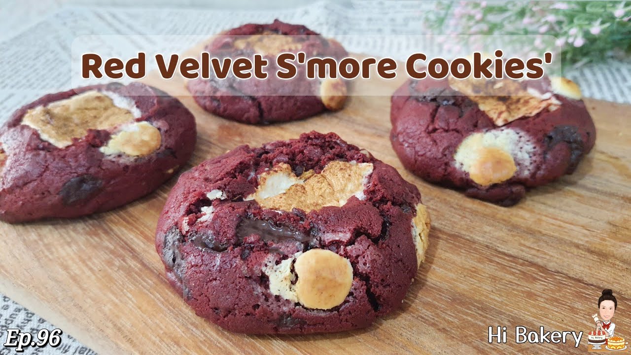 คุกกี้สมอร์เรดเวลเวท Red velvet S'more Cookies, ซอฟต์คุกกี้ช็อกโกแลตชิพกับมาร์ชแมลโล @HiBakery