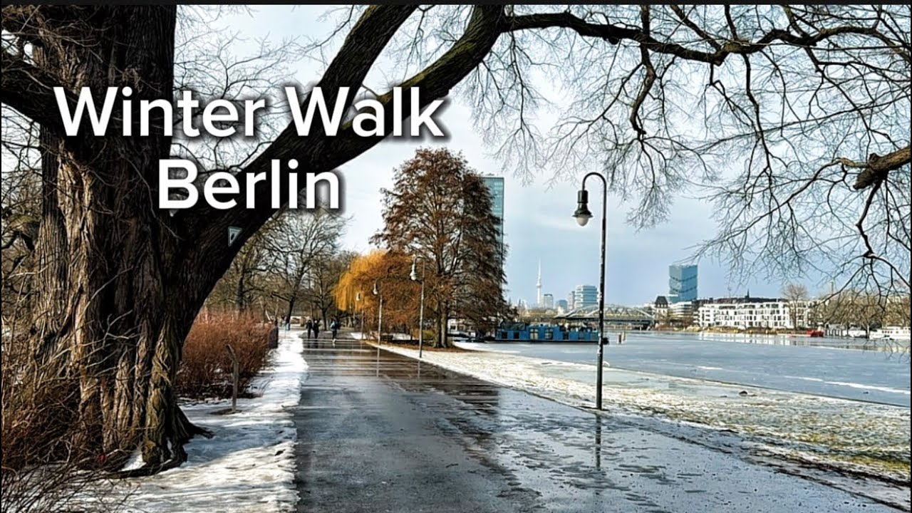Berlin winter relaxing walking tour, Treptower Park, Germany 4K Walking Tour