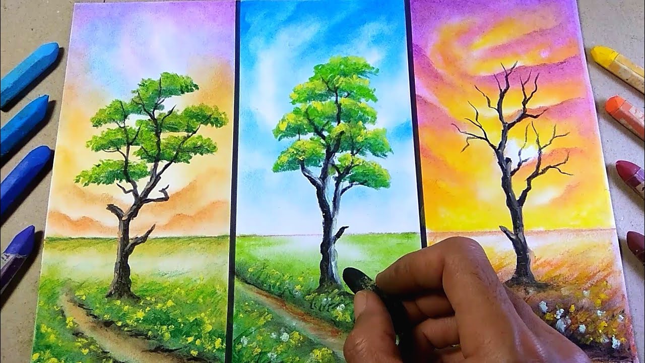 Cara Melukis Pohon untuk Pemula dengan Oil Pastel Step by step