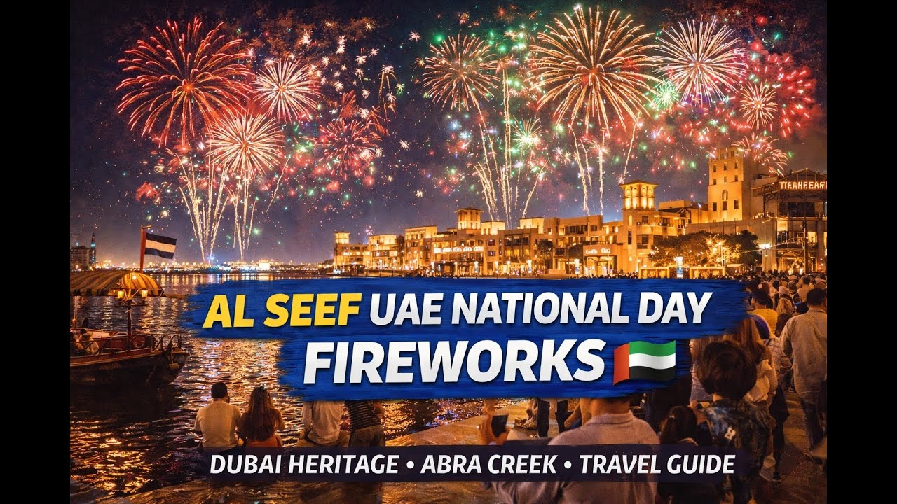Al Seef UAE National Day Fireworks 🇦🇪🎆 | Dubai Heritage, Abra Creek & Travel Guide | Dubai Vlog
