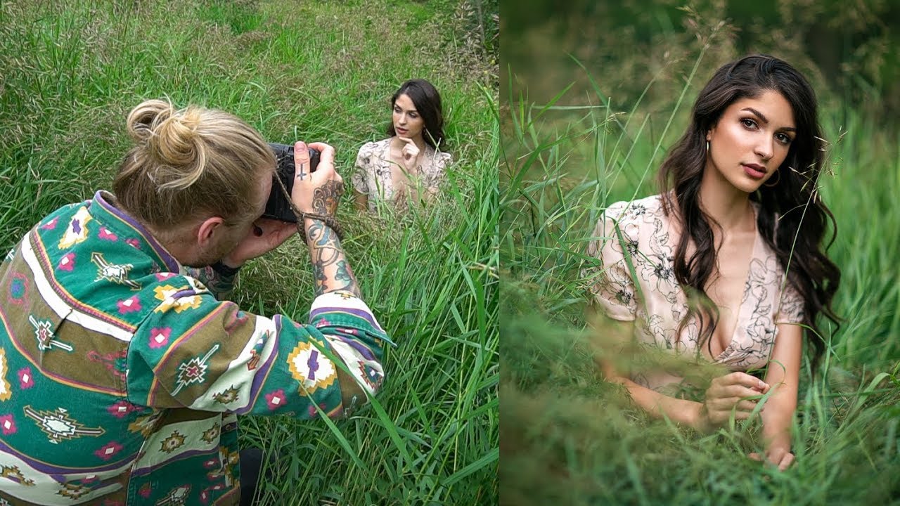 Фотосессия при естественном освещении в полевых условиях, за кулисами