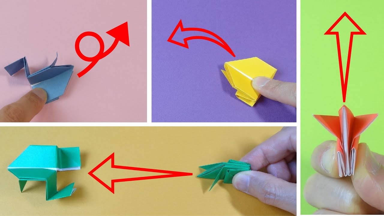 遊べる折り紙「マルチジャンプがえる」Origami Toy 