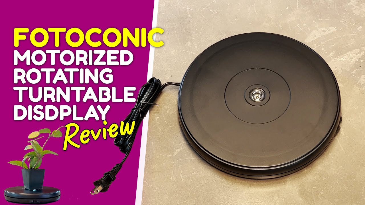 Fotoconic electric motorized rotating turntable display (black) unboxing and review.