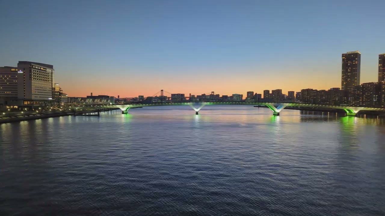 20260209晴海大橋から豊洲大橋の夕景夜景