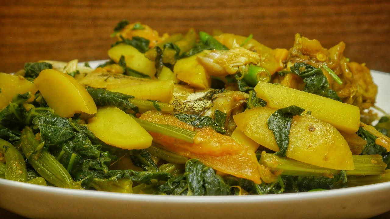 লাউশাক দিয়ে মাছের মাথা | Fish with Bottle Gourd Leaves । Ingredients in English
