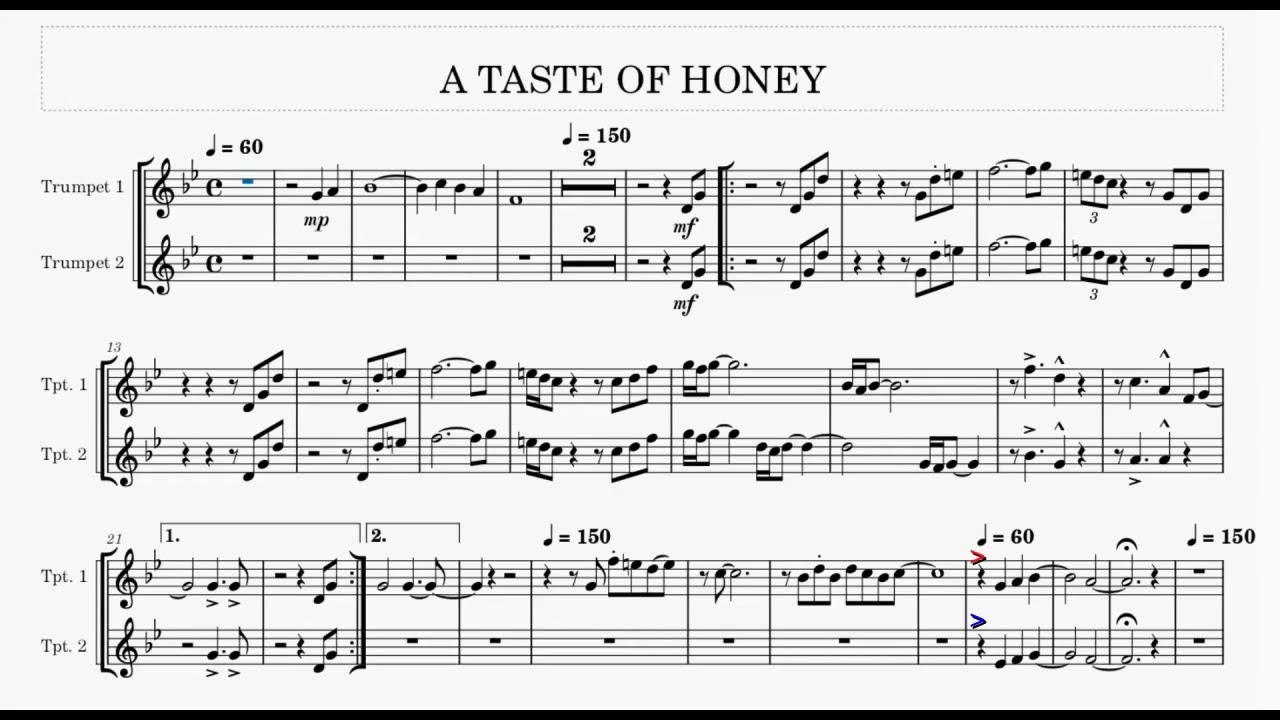 A Taste of Honey   trumpet score with backing track