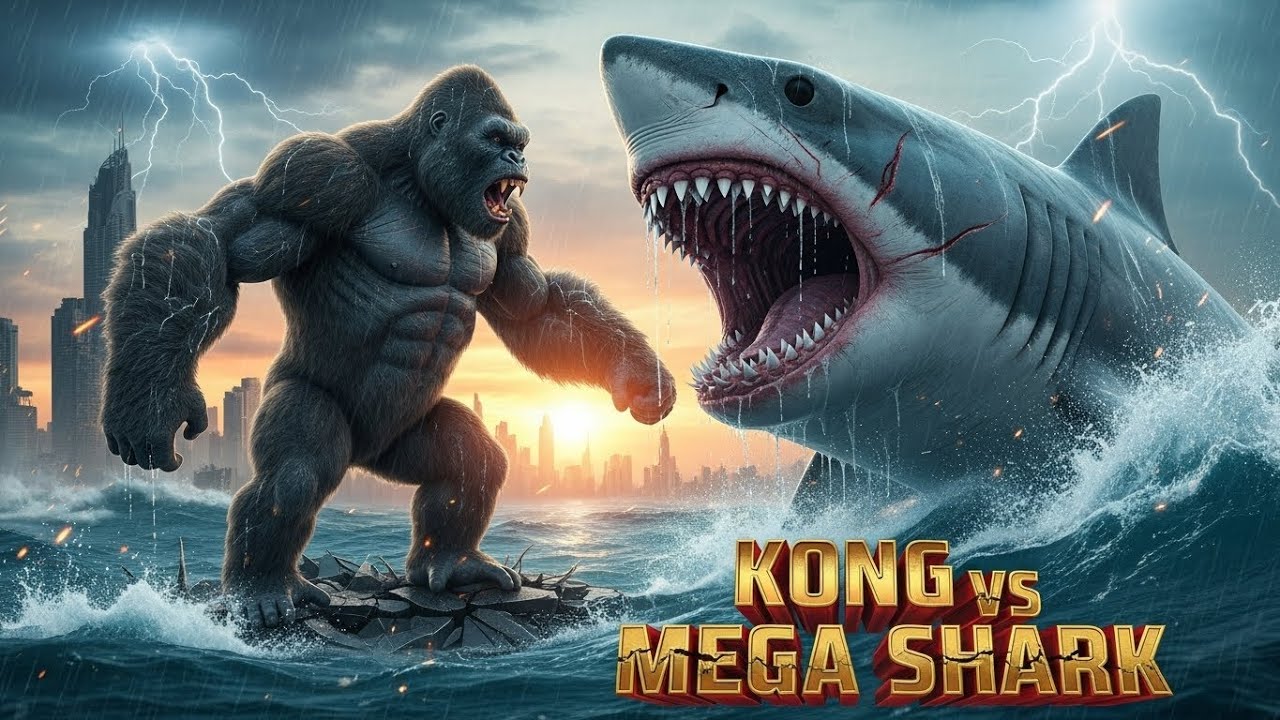 Legendary Battle: King Kong vs Mega Shark | Epic Monster Fight 4K | Cinematic Action