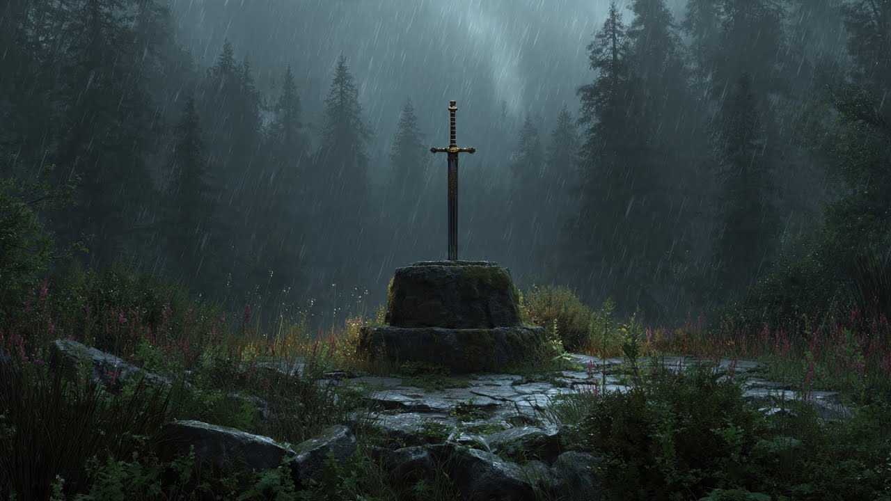 Hidden Sword Beneath the Rain | Dark Medieval Fantasy Forest Ambience