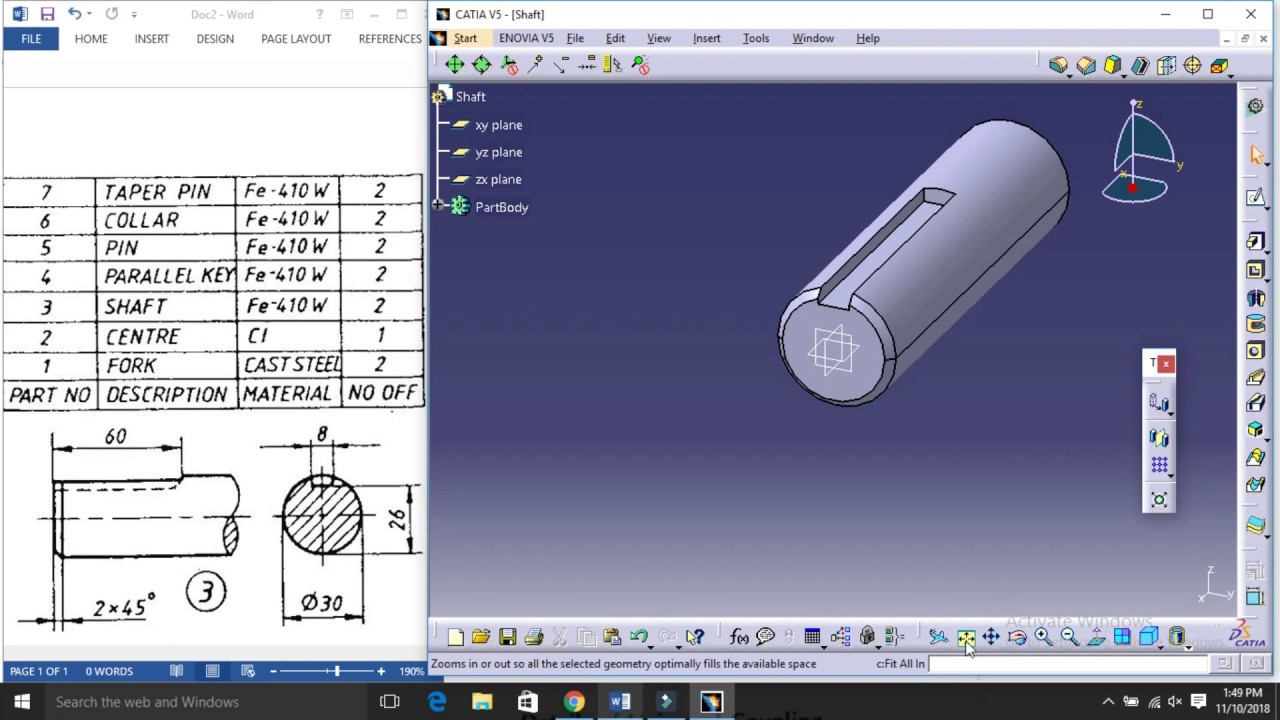 Universal coupling CATIA V5 Tutorial - Shaft (Part3)