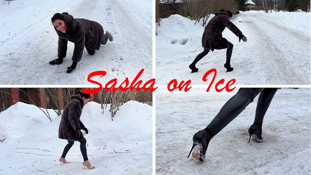High Heels Pumps on Ice, Slippery High Heels on Snow, High Heels Sliding on Ice and Snow (# 1189)