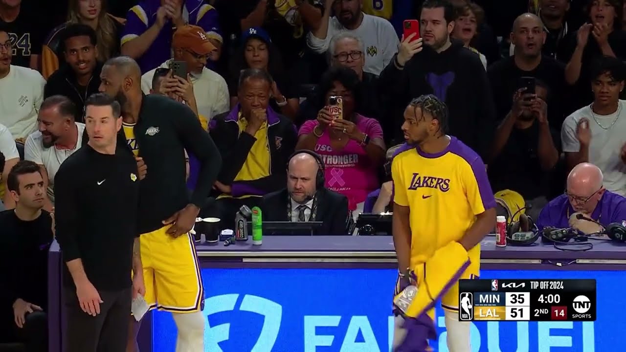 First father and son duo in an NBA game - Lebron James and Bronny James check in for the first time!