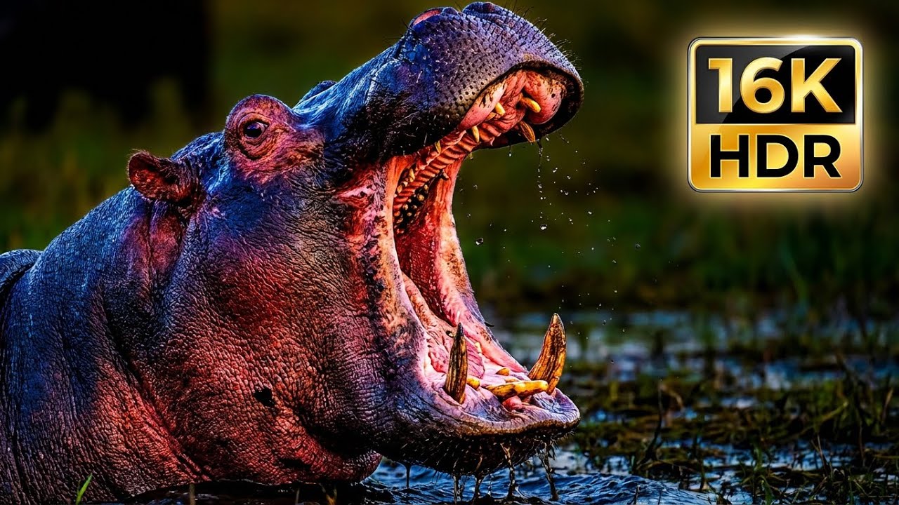 16K HDR Ultra HD Hippo - The Most Powerful Jaw in Africa (4K/8K)