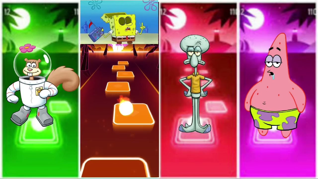 Sandy cheeks vs SpongeBob vs squidward vs patric star Edm rush tiles hop 