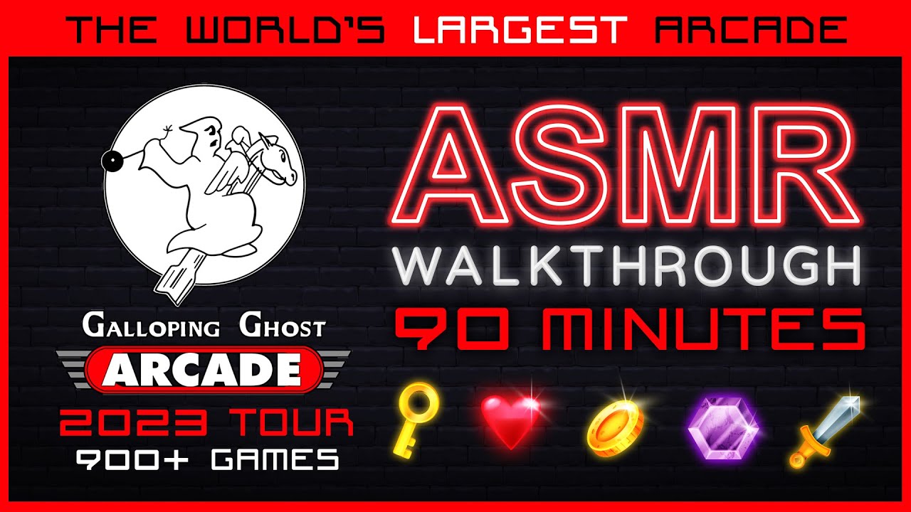 ASMR 2023 Galloping Ghost Arcade Tour Walkthrough 900 Sounds 1 hour 30 minutes - Study, Sleep, Music