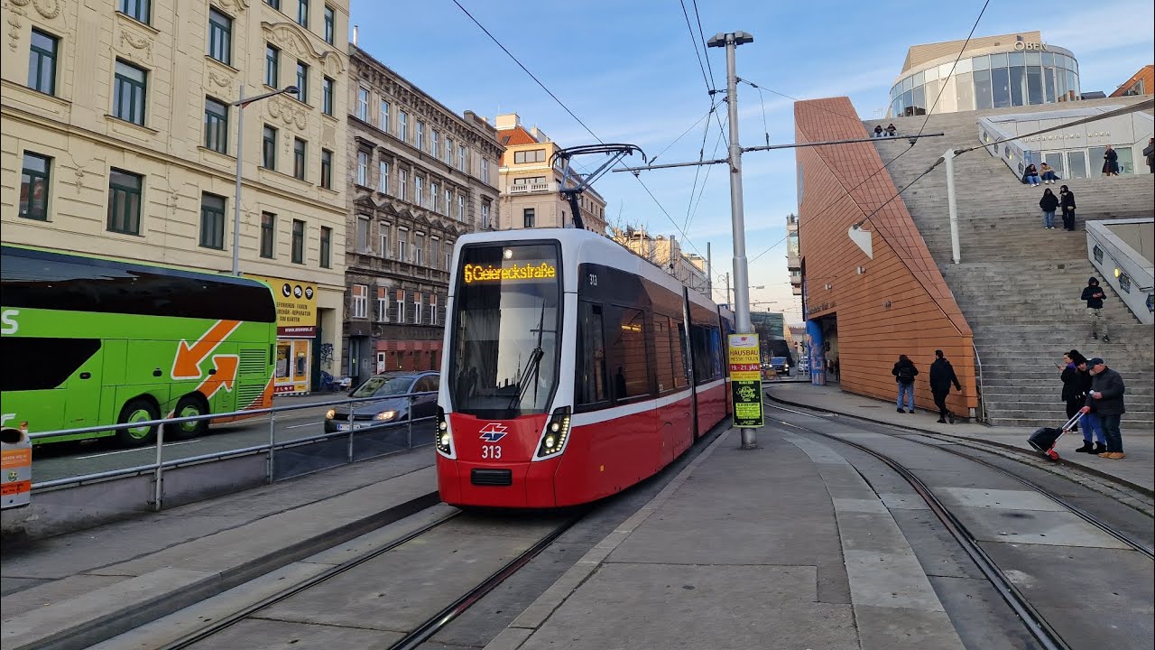 Tram Wien|Mitfahrt in der kompletten 6 von U Burggasse/Stadthalle bis Geiereckstraße im Flexity 324