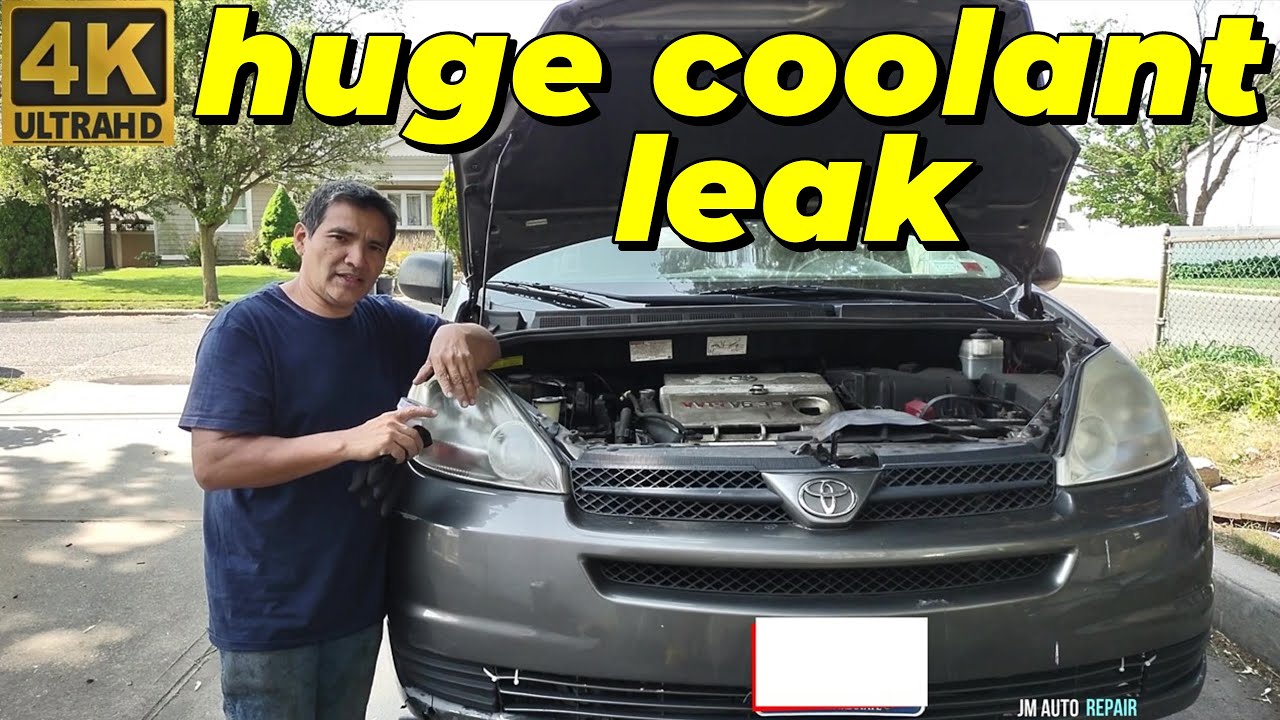 toyota sienna 3.3 huge coolant leak beneath the van repair and how to bleed out the air from coolant