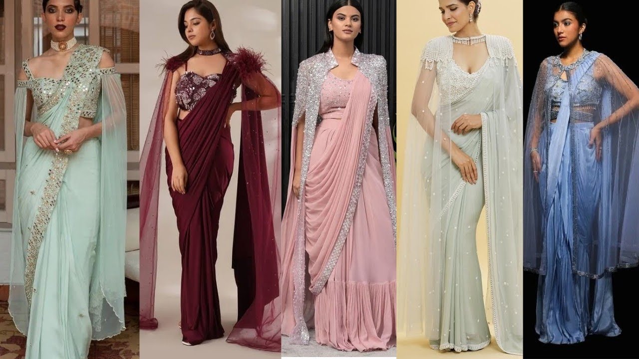 Cape blouse/ long jacket blouse/ shrug style blouse designs for saree.New blouse designs for women