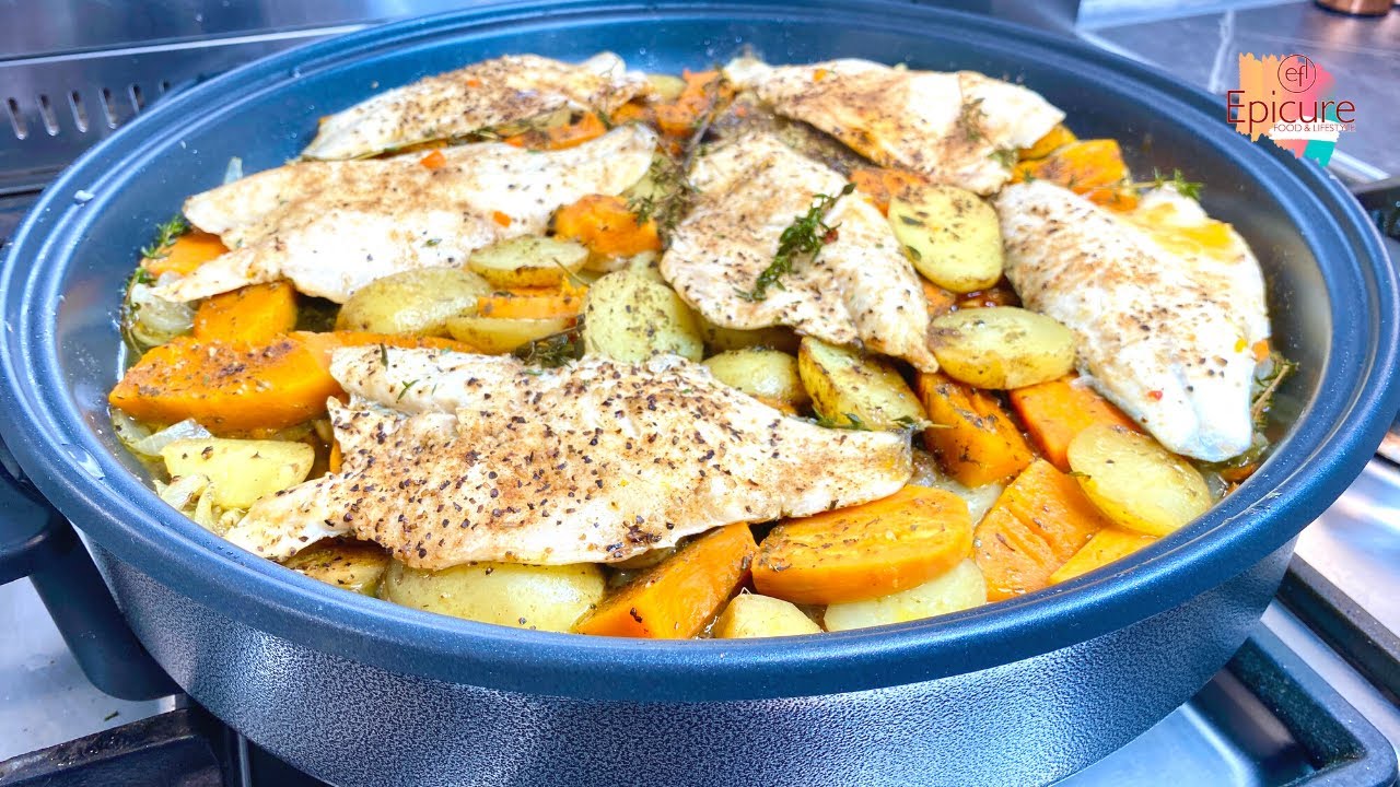 OMG you have to try this recipe! Steamed Seabass Fillets with Pumkin & Sweet Potato #fish #seabass