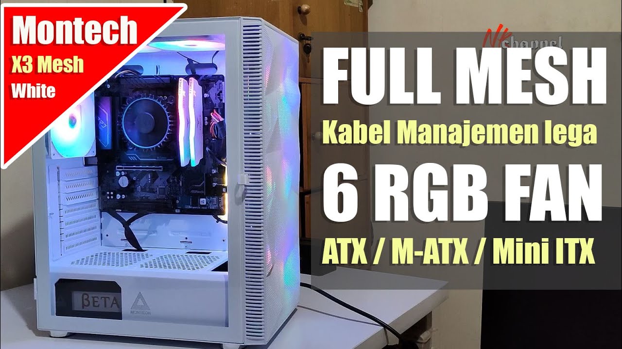 Casing PC ATX Putih, bonus 6 Kipas RGB! Montech X3 Mesh White