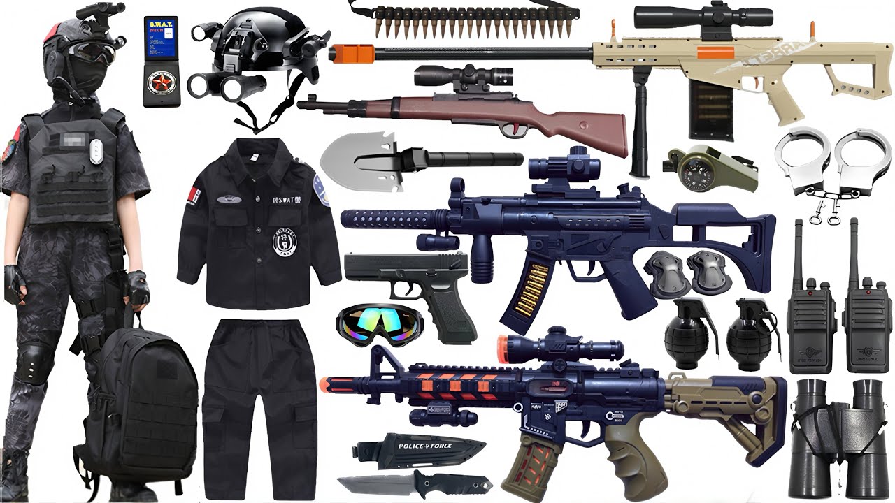 Special Police Weapons Toy set Unboxing-M416 guns, Gas mask, barrett,Dagger grenade,RPG,AK-47,
