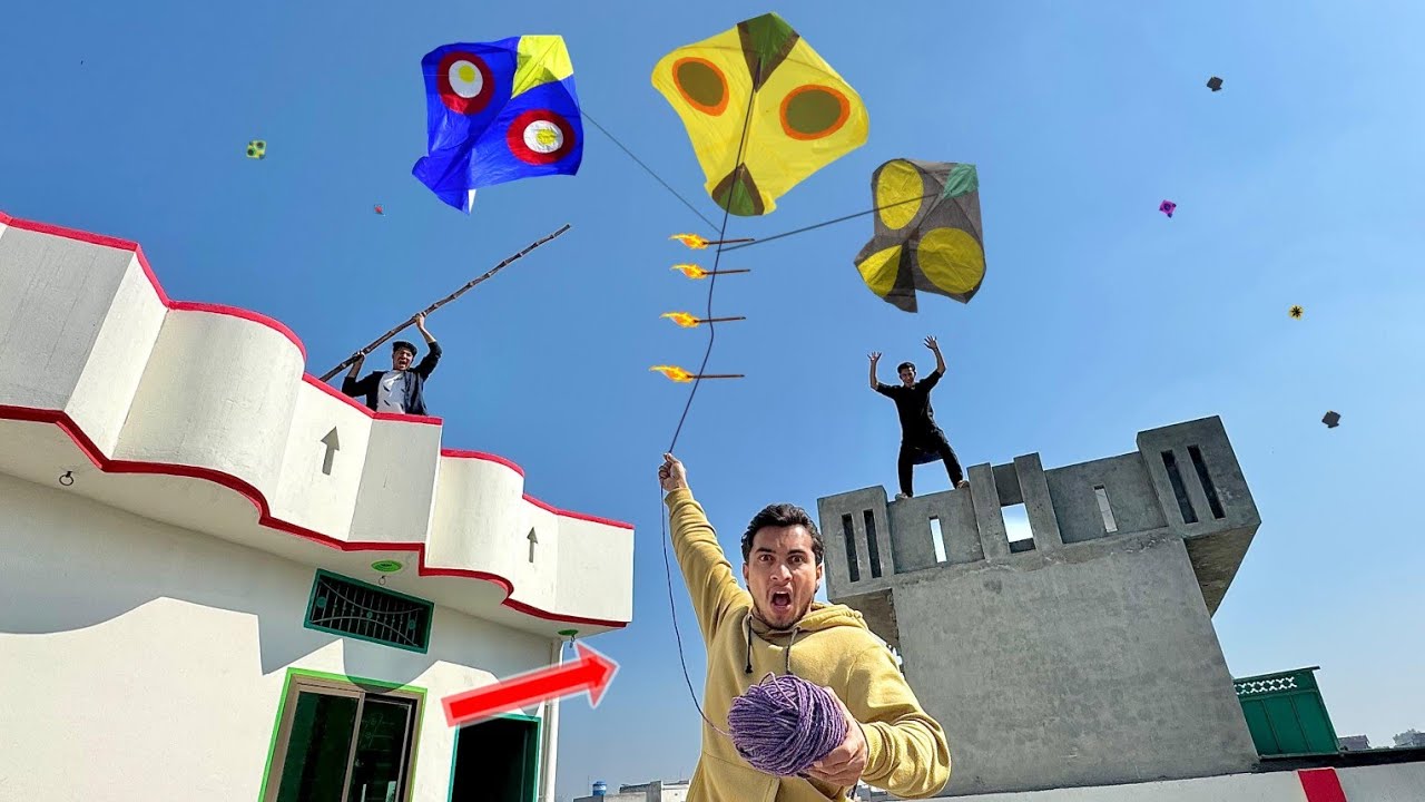 New Lahore Basant Kite Catch Trick With Fire Stick | Plasticbag Kite Make Abubaker Nasir